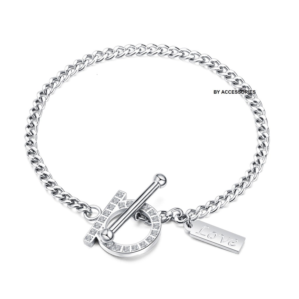 Lắc tay titan khóa tròn đính đá không gỉ WB190604