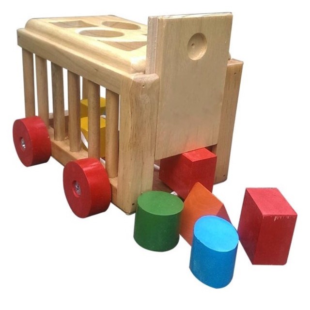Đồ chơi Xe gỗ thả hình khối - nhận biết hình và màu sắc cho bé