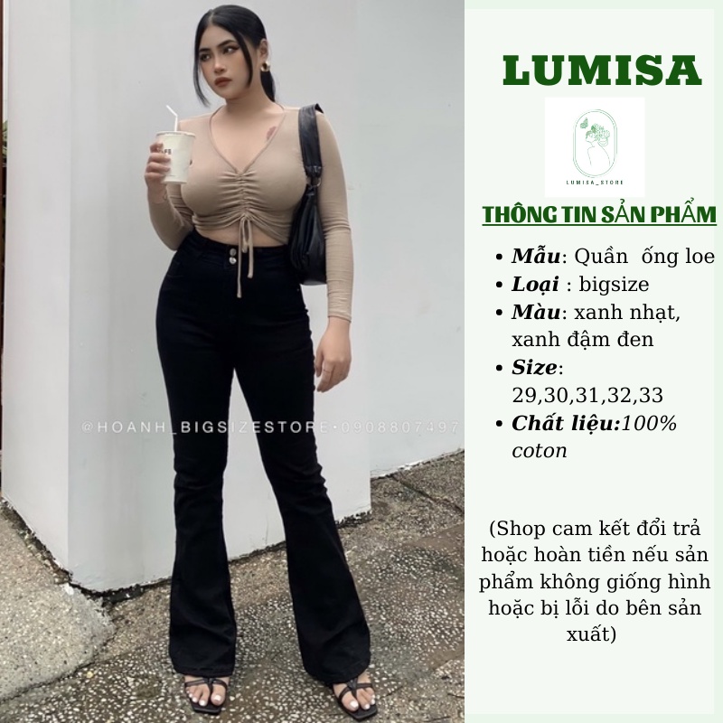 Quần jean ống loe bigsize nữ lưng cao,quần bò cạp cao trơn co giãn Lumisa
