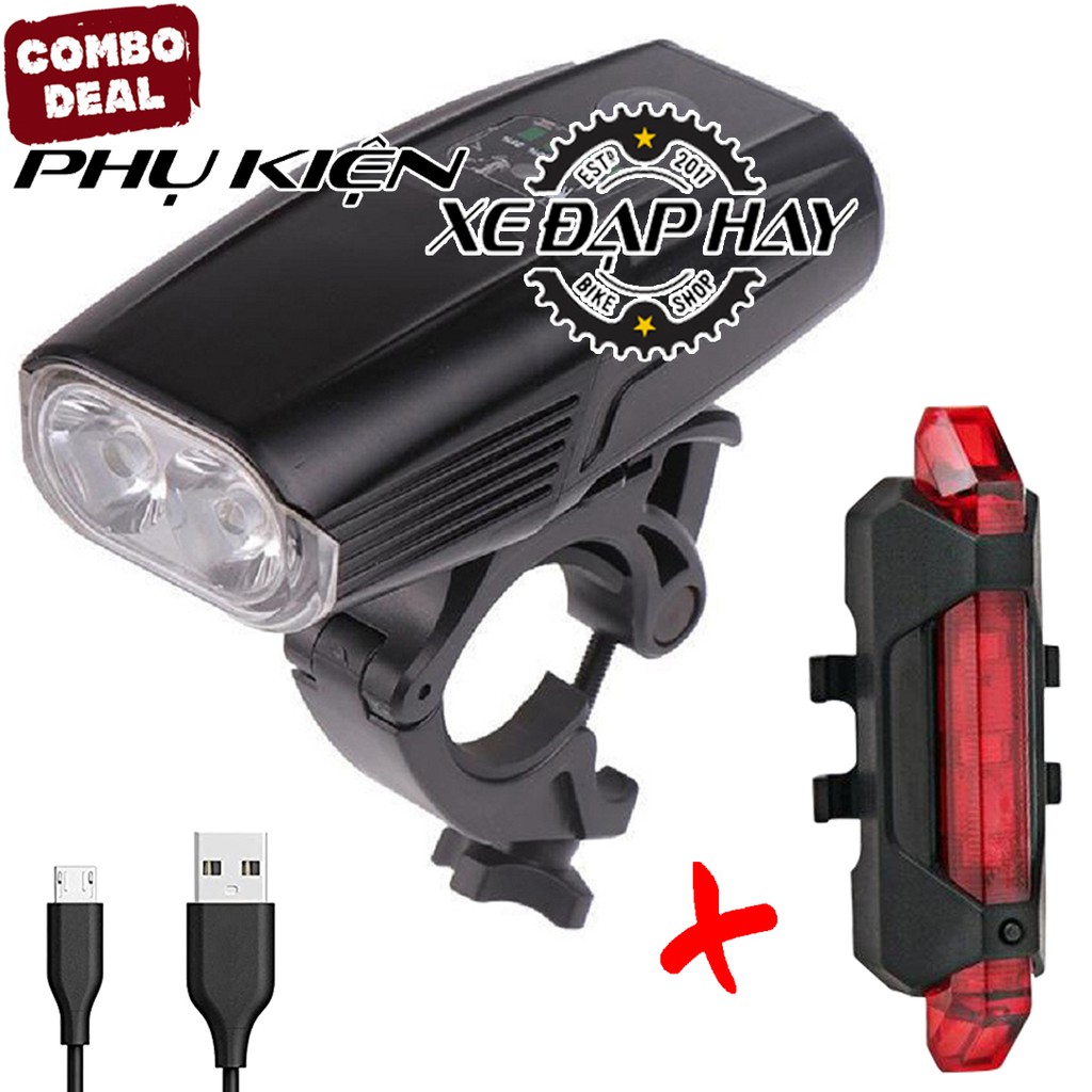 [COMBO Phụ Kiện Xe Đạp] Đèn LED Xe Đạp Siêu Sáng 5503 Và Đèn Hậu BS216 | Sạc Pin USB, Chống Nước Mưa