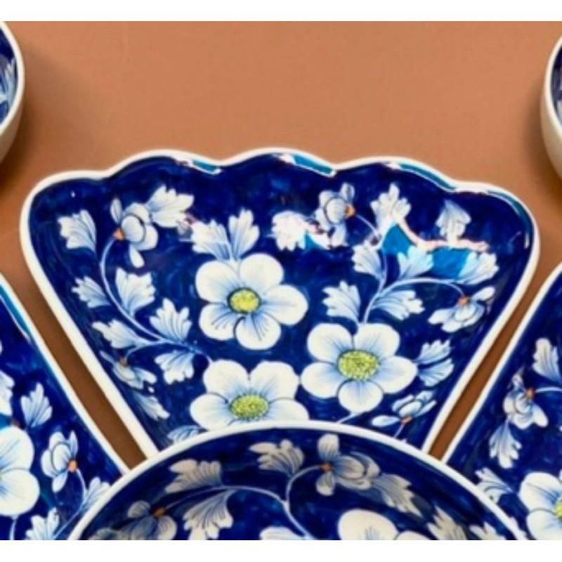 [ MẪU MỚI ] Bộ bát đĩa hoa mặt trời vẽ hoa mai băng xanh, size 55cm - Gốm Bát tràng - Bày mâm cơm gia tiên hoặc gia đình