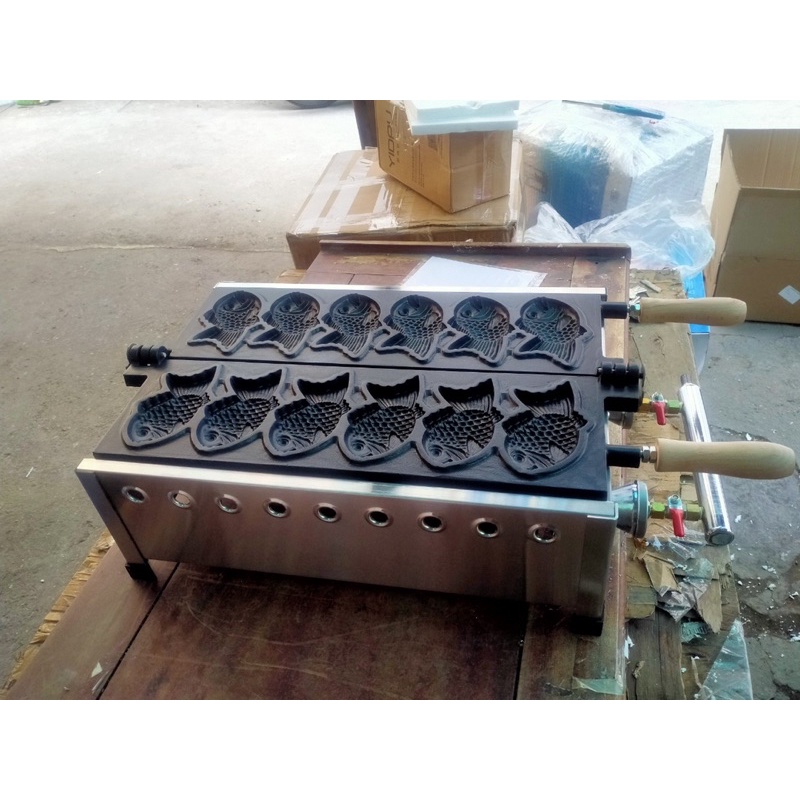 Máy làm bánh cá 6 con to, máy nướng bánh cá Taiyaki 6 con bằng gas