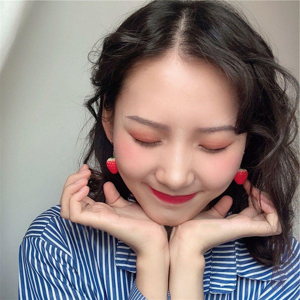 Bông Tai Hợp Kim Dáng Dài Họa Tiết Dâu Tây Màu Đỏ Ngọt Ngào Thời Trang Cho