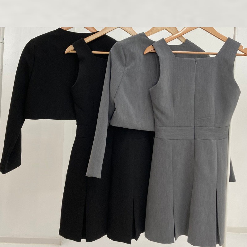 [ORDER] Set Đầm Cộc Tay Dáng Ngắn Xếp Ly + Áo Vest Eo Thon Mùa Thu Siêu Sang Chảnh 2022 VD127 ICC Official Store