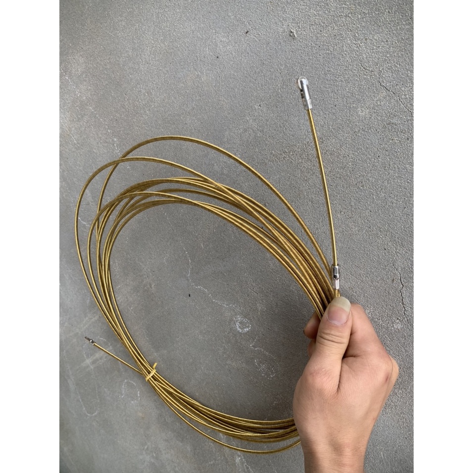 Dây mồi luồn dây điện cáp lò xo vàng 4mm đầu bánh xe ,ống gen điện, luồn điện 5M, 10m, 15m, 20m