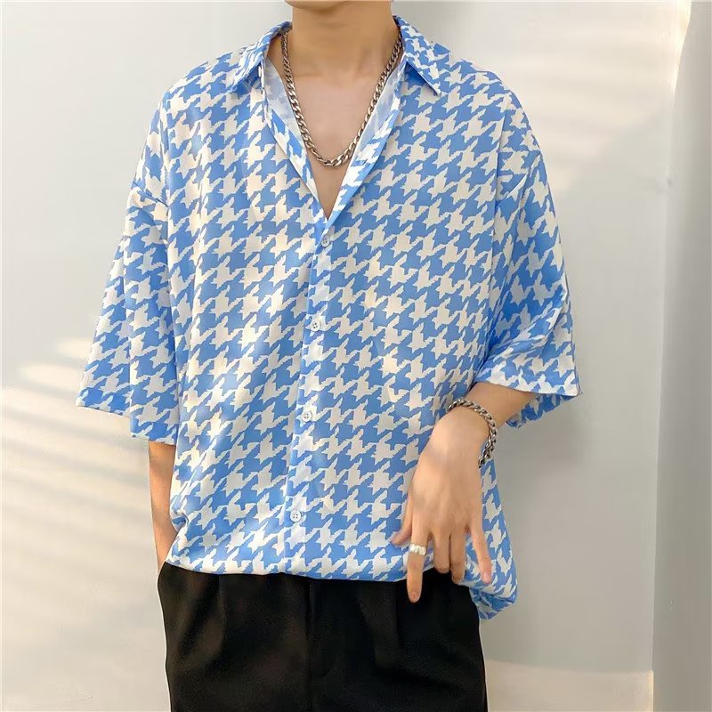 Áo Sơ Mi Tay Ngắn Dáng Rộng Sọc Ca Rô Thời Trang Trẻ Trung Cho Nam