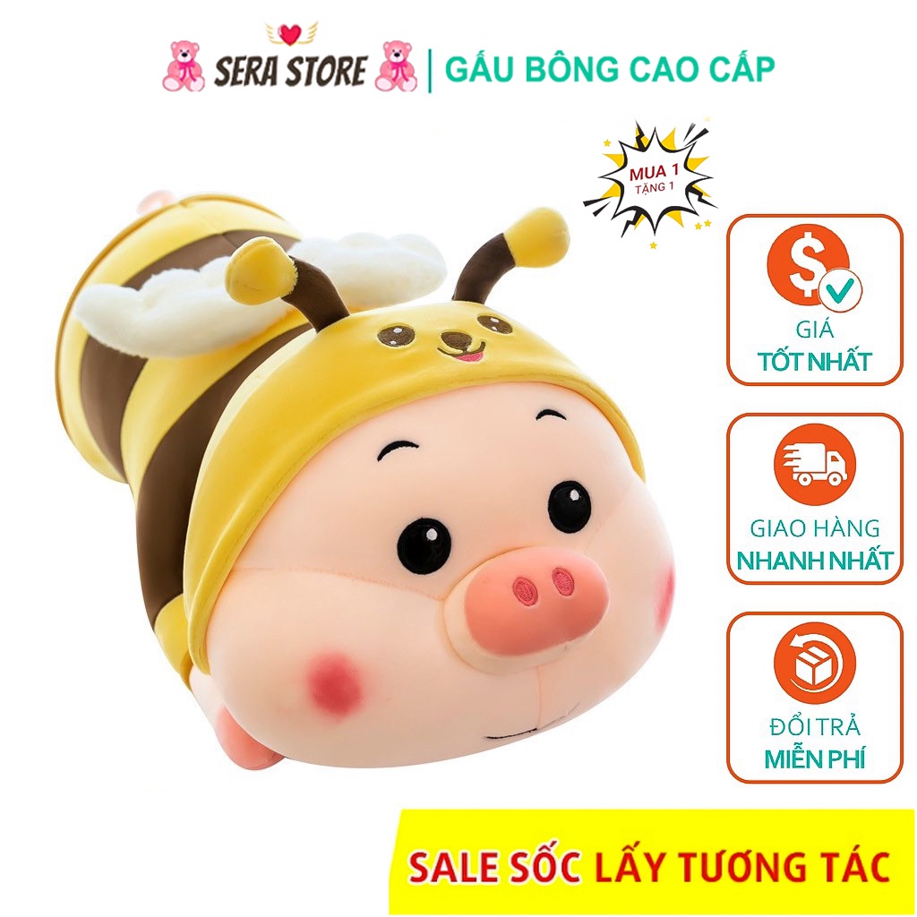 Gấu Bông Lợn Ong Dễ Thương Biến Hình Cosplay Size 1M2, Gối Ôm Hình Thú Heo Ong Cute Siêu Mềm Mịn Co Giãn 4 Chiều