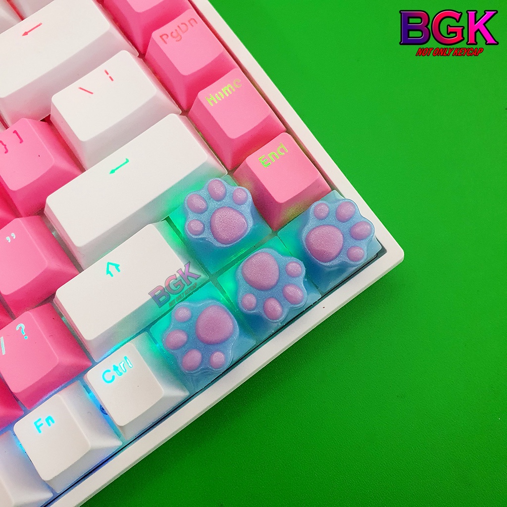 Keycap Lẻ Artisan Dấu Chân Mèo dễ thương màu Hồng Tím Miami  ( cast resin,keycap resin độc lạ )