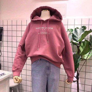Áo hoodie nữ vải nỉ lót bông dày dặn Maison hồng