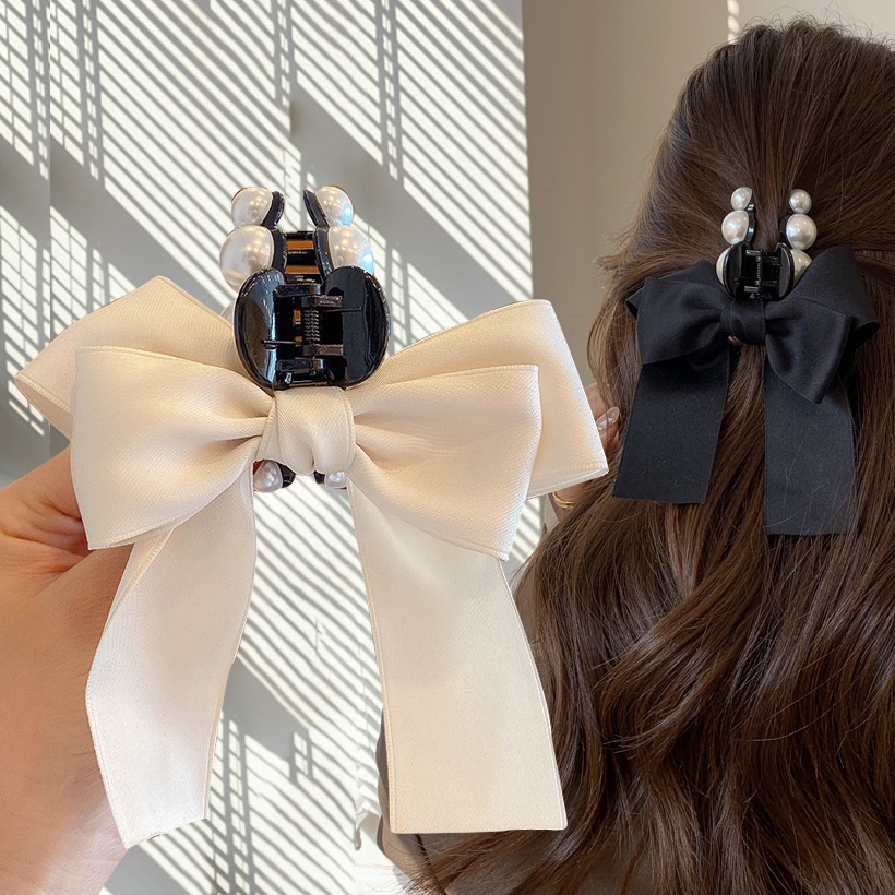 Kẹp Tóc Đính Nơ Ruy Băng Và Ngọc Trai Phong Cách Hàn Quốc Dành Cho Nữ