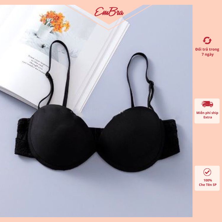 Áo lót nữ Embra trơn phối lưng ren có gọng đệm mỏng hình sao nâng ngực tự nhiên EBALCG30