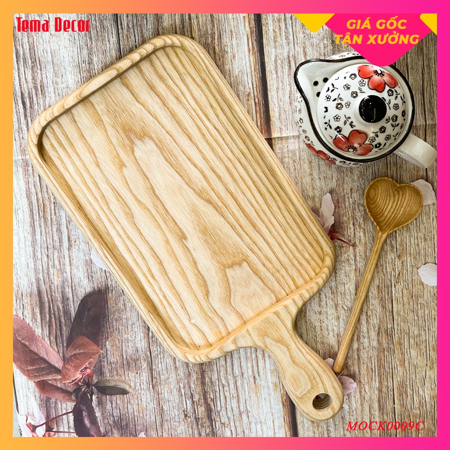 Khay gỗ decor Tema - Khay gỗ đựng đồ ăn gỗ tần bì có tay cầm siêu xinh