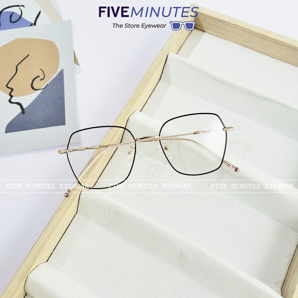 Gọng kính nam nữ kim loại mảnh nhẹ dáng vuông size to 8899 Siêu hot 2023 - Kính Mắt Five Minutes