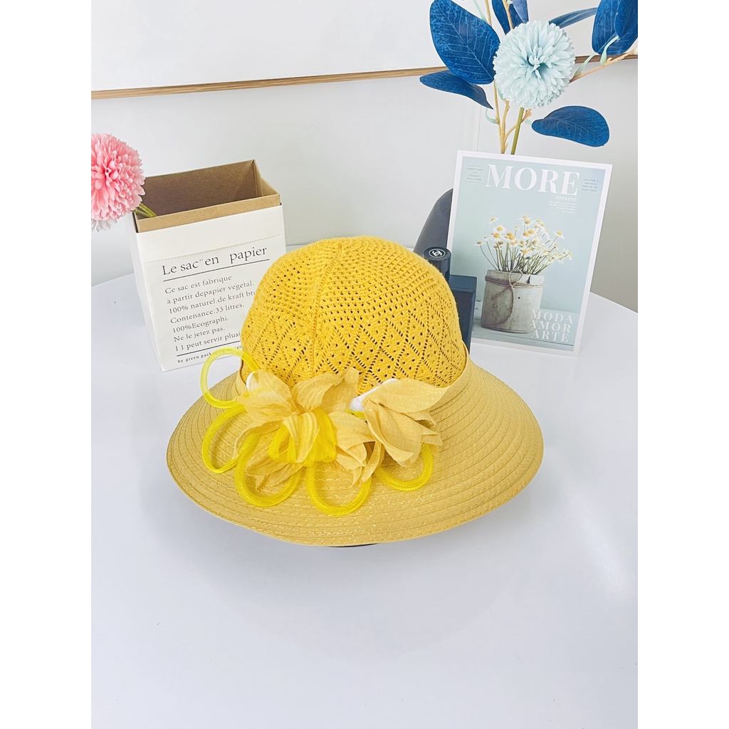Mũ Nón Rộng Vành Đi Biển Đính Kèm Hoa Thời Trang 2022 - Hàng Quảng Châu Cao Cấp (M22)