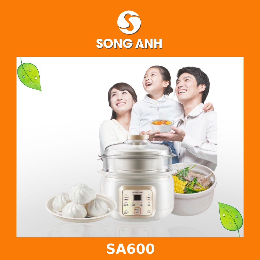 Nồi hầm ninh cách thủy 2 tầng, bộ nồi sứ chưng yến TẶNG KÈM bát sứ và khay hấp bánh-SA700