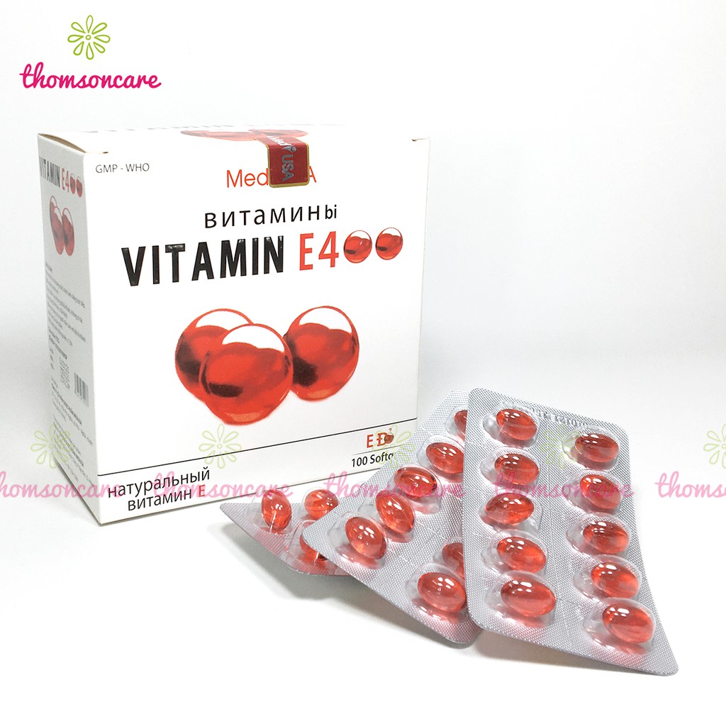 Bổ sung Vitamin E đỏ 400 IU, hỗ trợ làm đẹp da, ngăn ngừa lão hóa, có thêm lô hội, tương tự E đỏ Nga Hộp 100 viên