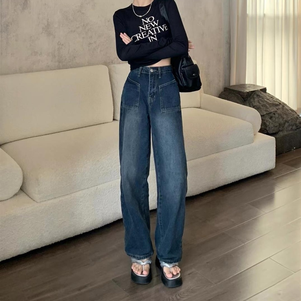 Quần Jeans Nữ Ống Rộng Lưng Cao Thời Trang Hàn Quốc