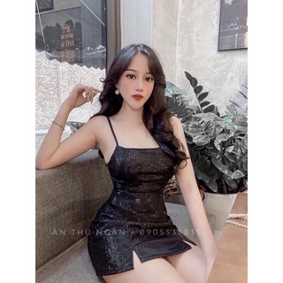 Đầm 2 dây body nhũ xẻ đùi