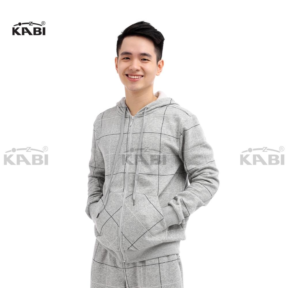 Đồ bộ hoodie nam KABI bộ áo khoác quần dài thu đông caro xám thun cotton nỉ