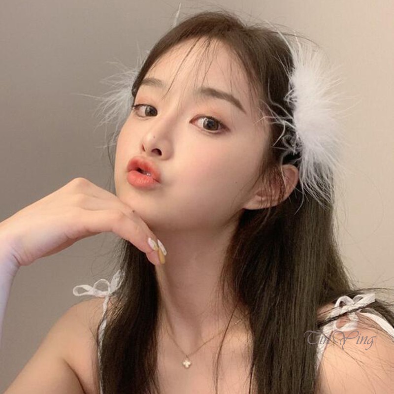 GETNOIVAS Kẹp tóc lông vũ màu trắng phong cách ngọt ngào thời trang cho nữ