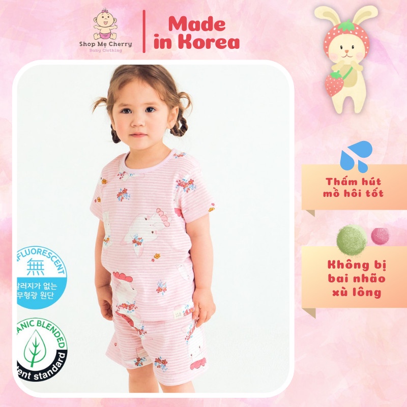 Bộ Ngắn Cao Cấp Cho Bé Gái Nội Địa Hàn Quốc Của Hãng Ttasom, Chất Cotton Giấy Organic, Mẫu Thỏ Hồng