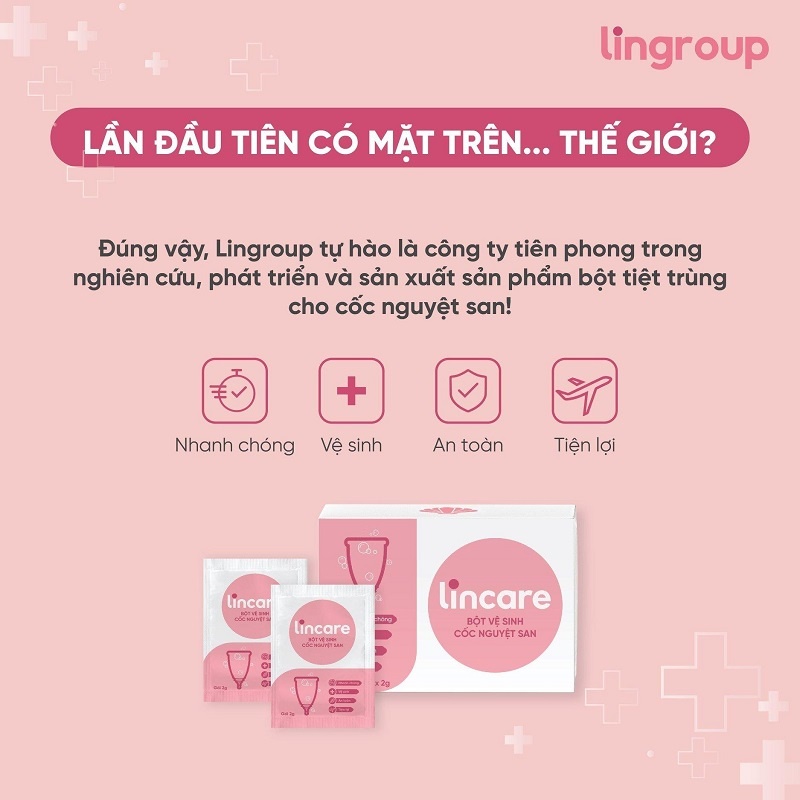 Hộp 12 gói Bột tiệt trùng Cốc nguyệt san Lincare vệ sinh làm trắng sáng tiện lợi, an toàn, nhanh chóng, gọn nhẹ