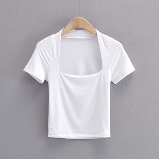 Áo thun cotton cổ vuông [ảnh thật]