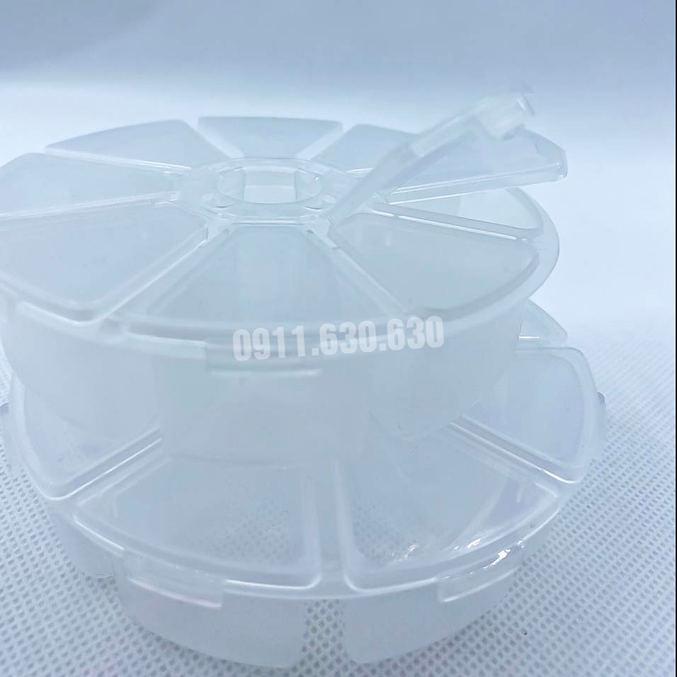 Hộp Tròn 8 ô đựng đồ, đựng Fan Mi, Mi Rời, Mi Hủ, đựng Trang Sức Và Phụ Kiện_keo Nối Mi_dụng Cụ Nối Mi