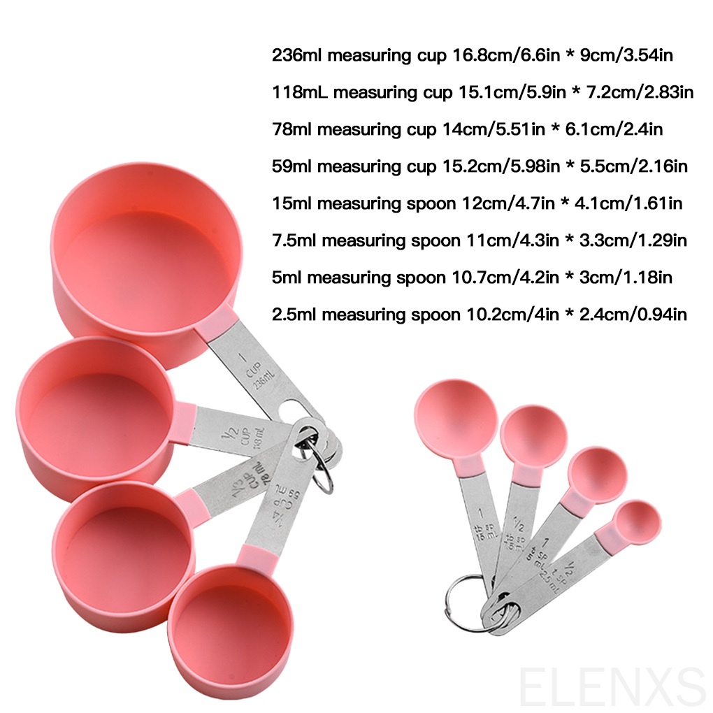 Set 8 Muỗng Đo Lường Bằng Thép Không Gỉ Với Tay Cầm Nhựa Tiện Dụng