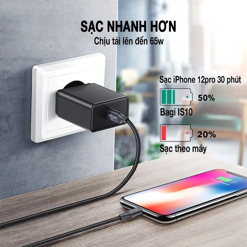 Dây sạc iPhone/ iPad Bagi CB-IS10 - Hàng chính hãng - iphone 5, 5s, 6, 6s, 7, 7 Plus, 8, 8 Plus X 12 promax 11 pro