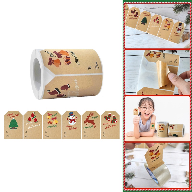 Cuộn 250 Nhãn Dán Trang Trí Quà Giáng Sinh Bằng Giấy Kraft