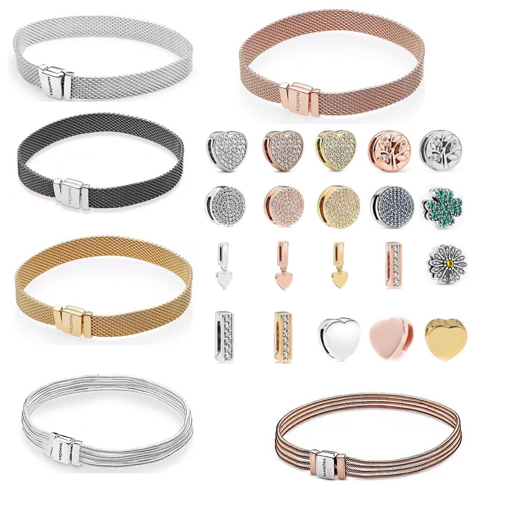 Belt Rope Bracelet High Quality Pandora er925 Sterling Silver Charm Bracelet Silicone Fixing Clip Beads DIY Accessories Charm Or