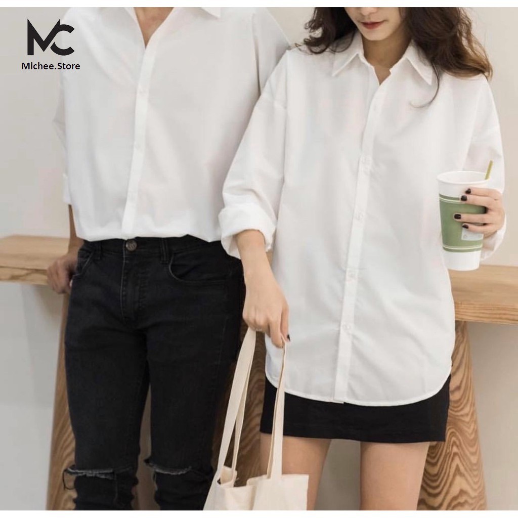 Áo sơ mi nam nữ dài tay Unisex Basic màu trắng và đen sơ mi lụa học sinh mịn mát form rộng suông