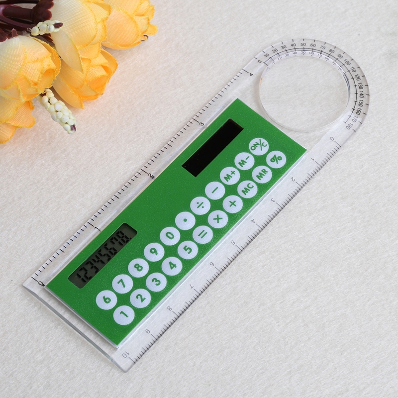 Thước kẻ kiêm máy tính điện tử mini 2 trong 1 10cm tiện dụng cho các bé