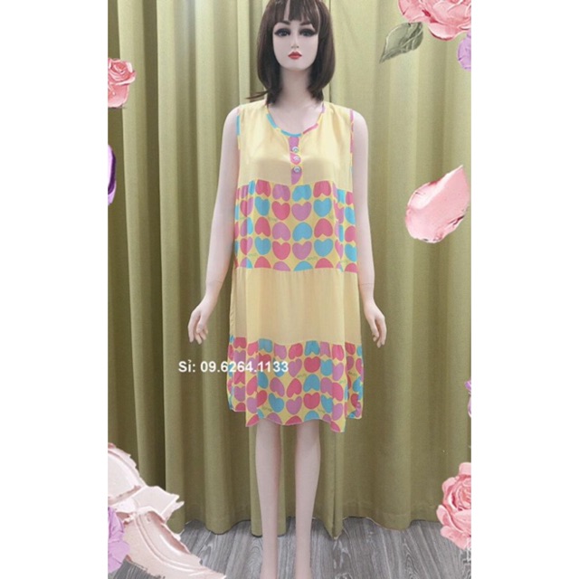 Váy lanh dáng dài Bigsize SÁT NÁCH MINALADY họa tiết hình tim (Hồng - Xanh - Vàng) | BigBuy360 - bigbuy360.vn
