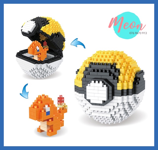 Xếp hình lego miniblock banh vàng pokeball size M