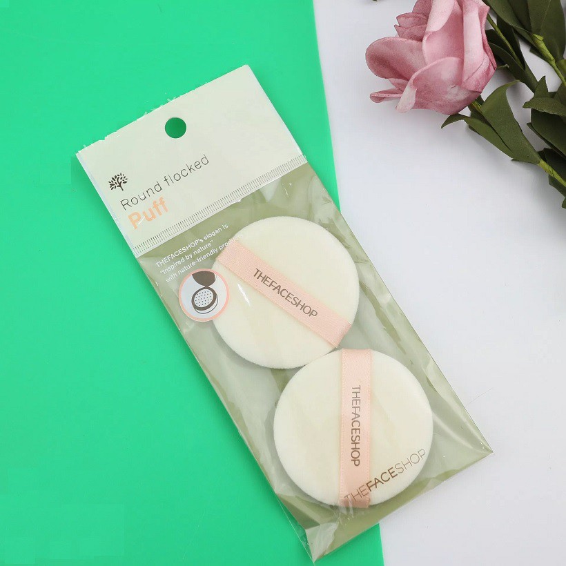 Bộ 02 Bông Phấn The Face Shop Round Flocked Puff