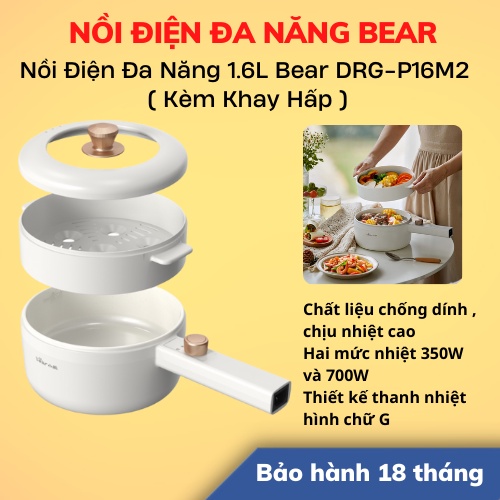 [Hỏa Tốc - HCM] Nồi/Chảo Điện Đa Năng 1.6L Bear DRG-P16M2 ( Kèm Khay Hấp ) | Bảo Hành 18 Tháng |  LSB Store