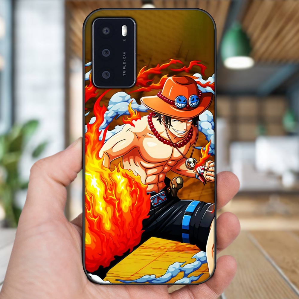 Ốp lưng Oppo A16 viền đen in hình Ace One Piece