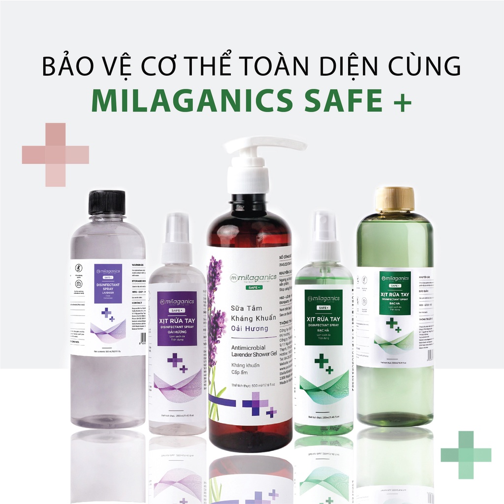 Sữa Tắm Tinh Dầu Oải Hương Kháng Khuẩn, Loại Bỏ Tế Bào Chết, Cấp Ẩm, Tái Tạo Da MILAGANICS 500ml (Chai)