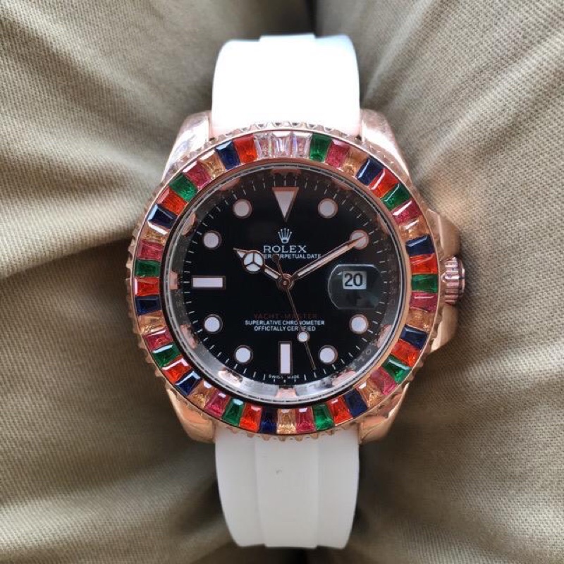 Đồng Hồ Rolex Đường Kính 4Cm Dây Cao Su Màu Cầu Vồng Thời Trang Cho Nam Và Nữ
