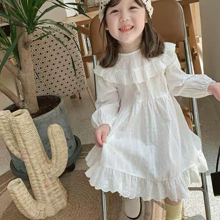 váy trắng thô ren công chúa cho bé