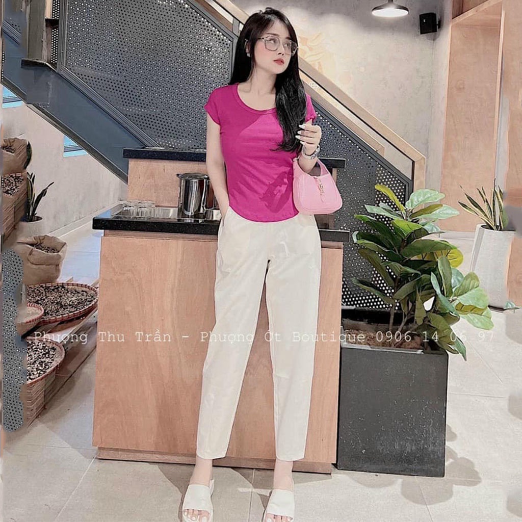 Quần baggy nữ lưng cao vải mềm mịn không nhăn có túi trước chuẩn form M114