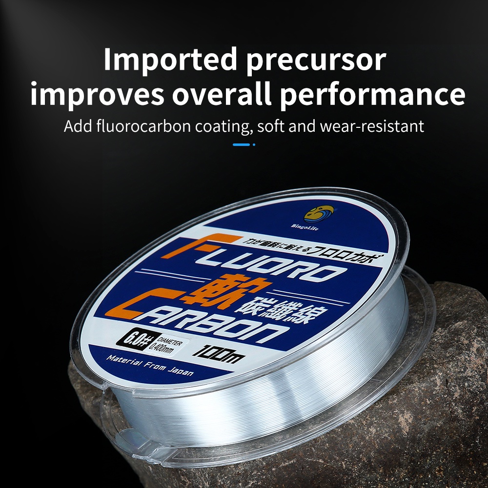 Bingolife Fluorocarbon Dây Câu PA Dây Câu Mạnh Dây Kéo Bền 100m