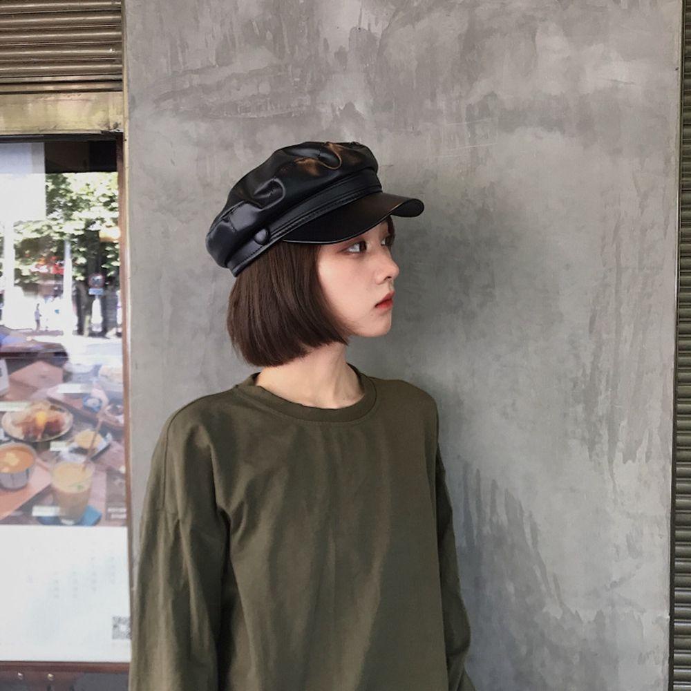 MXGOODS Mũ Beret Da PU Phong Cách Anh Quốc Cổ Điển Cho Nữ