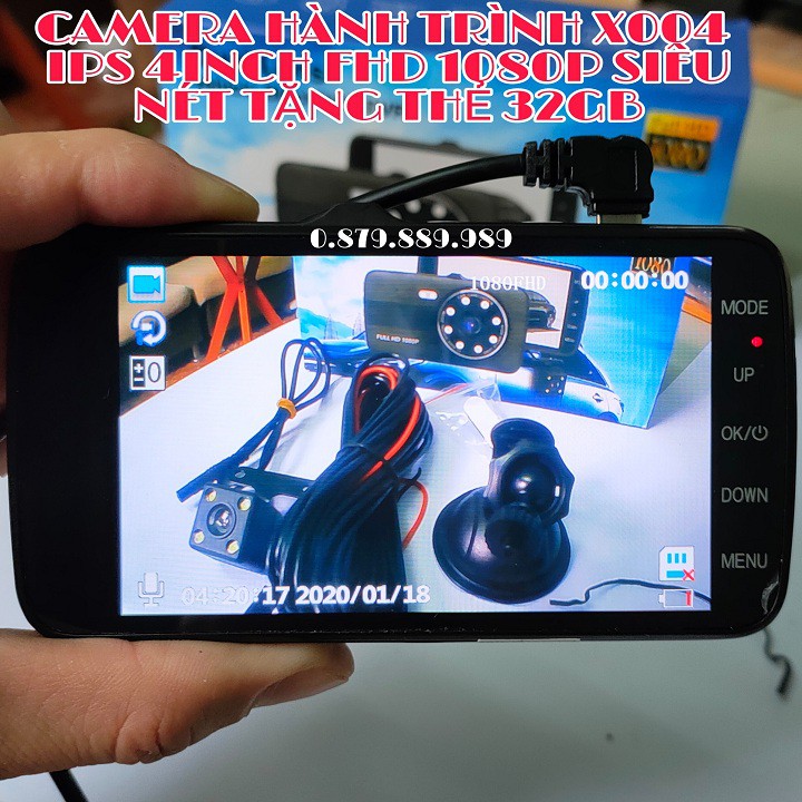 Camera hành trình X004 màn hình 4 inch siêu nét - kèm cam lùi