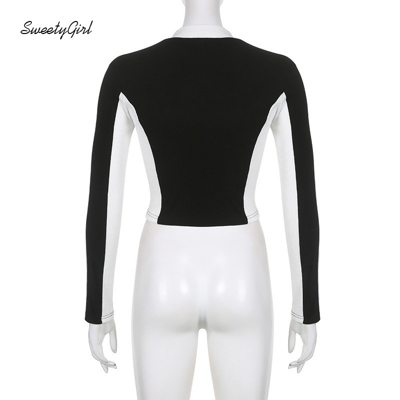 Áo Khoác Thể Thao Tay Dài Cổ Lọ In Chữ Phối Màu Tương Phản Có Khóa Kéo Thời Trang 2022 Cho Nữ