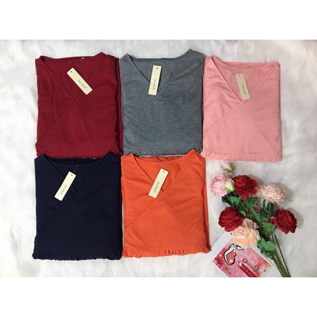 Bộ Đồ bầu thun cotton dài vạt chéo mặc bầu và sau sinh