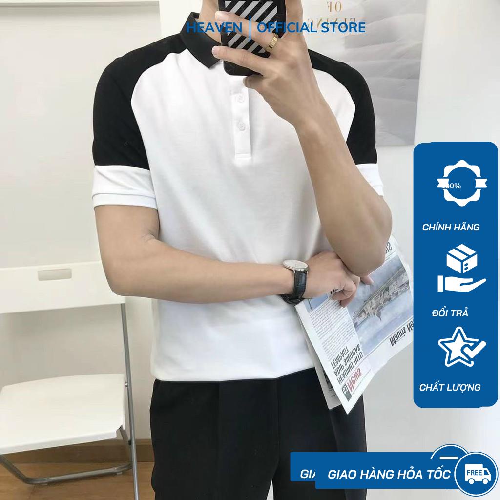 Áo thun nam polo pha vai,kiểu dáng Hàn, chất liệu cotton cao cấp mềm mịn,