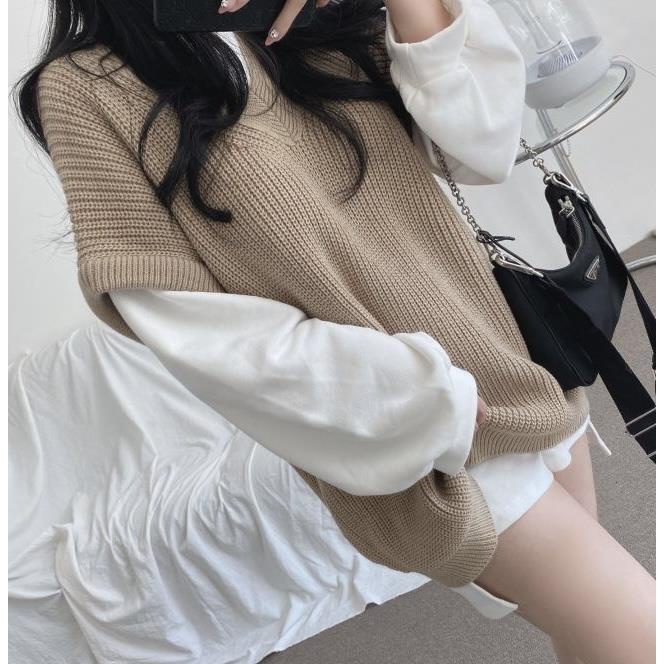 Set Áo Vest Và Áo Gile Dệt Kim Dáng Rộng Thiết Kế Mới Trẻ Trung